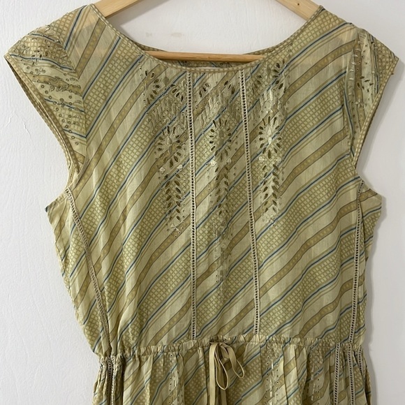 Anthropologie Meadow Rue Green Eyelet Cotton Dress Size 4 - Picture 3 of 11